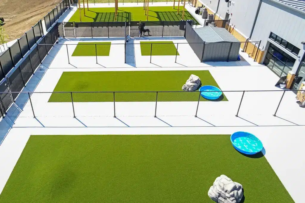 Outdoor artificial grass dog park installed by SYNLawn